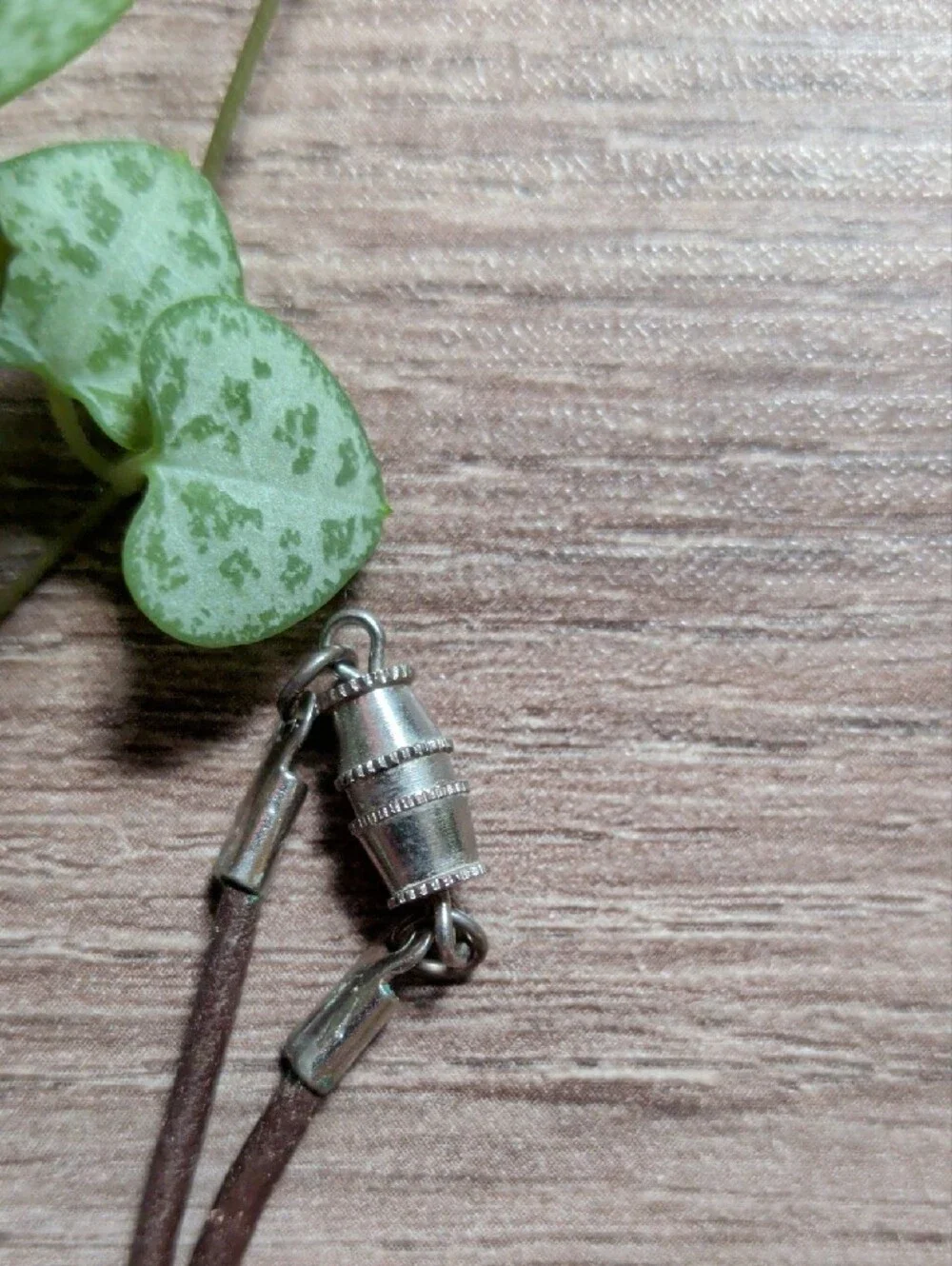 Brown And Red Jasper Rectangle Pendant Necklace On Brown Leather Cord